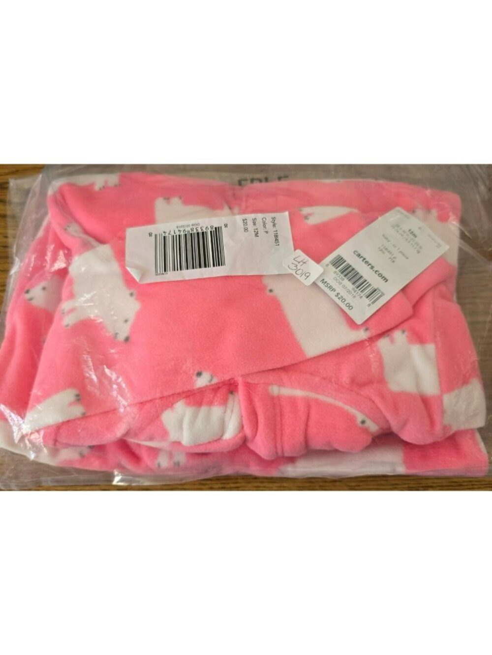 Baby Pink Polar Bear Hooded Fleece Jumpsuit Pajamas Size 12 Mos LH3019